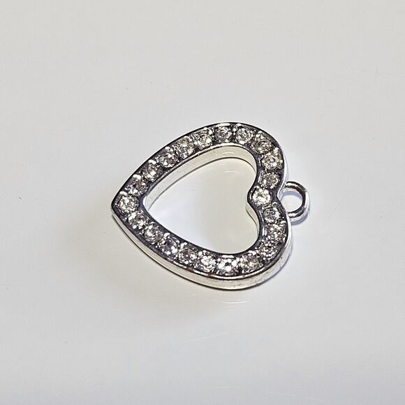 Silver Tone Open Heart Clear Rhinestone Dainty Charm Pendant - Picture 6 of 9